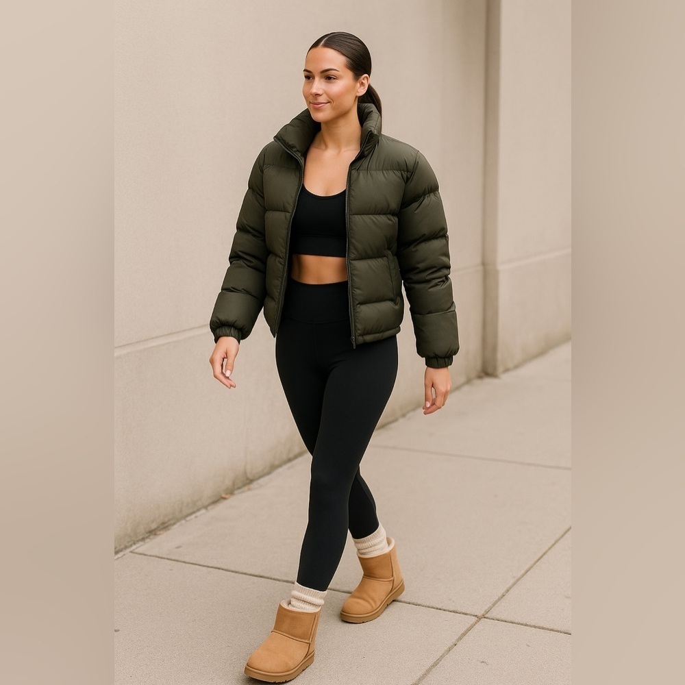 Projek Raw Down-Filled Cropped Puffer Jacket In Dark Olive - Size L / XL NWOT